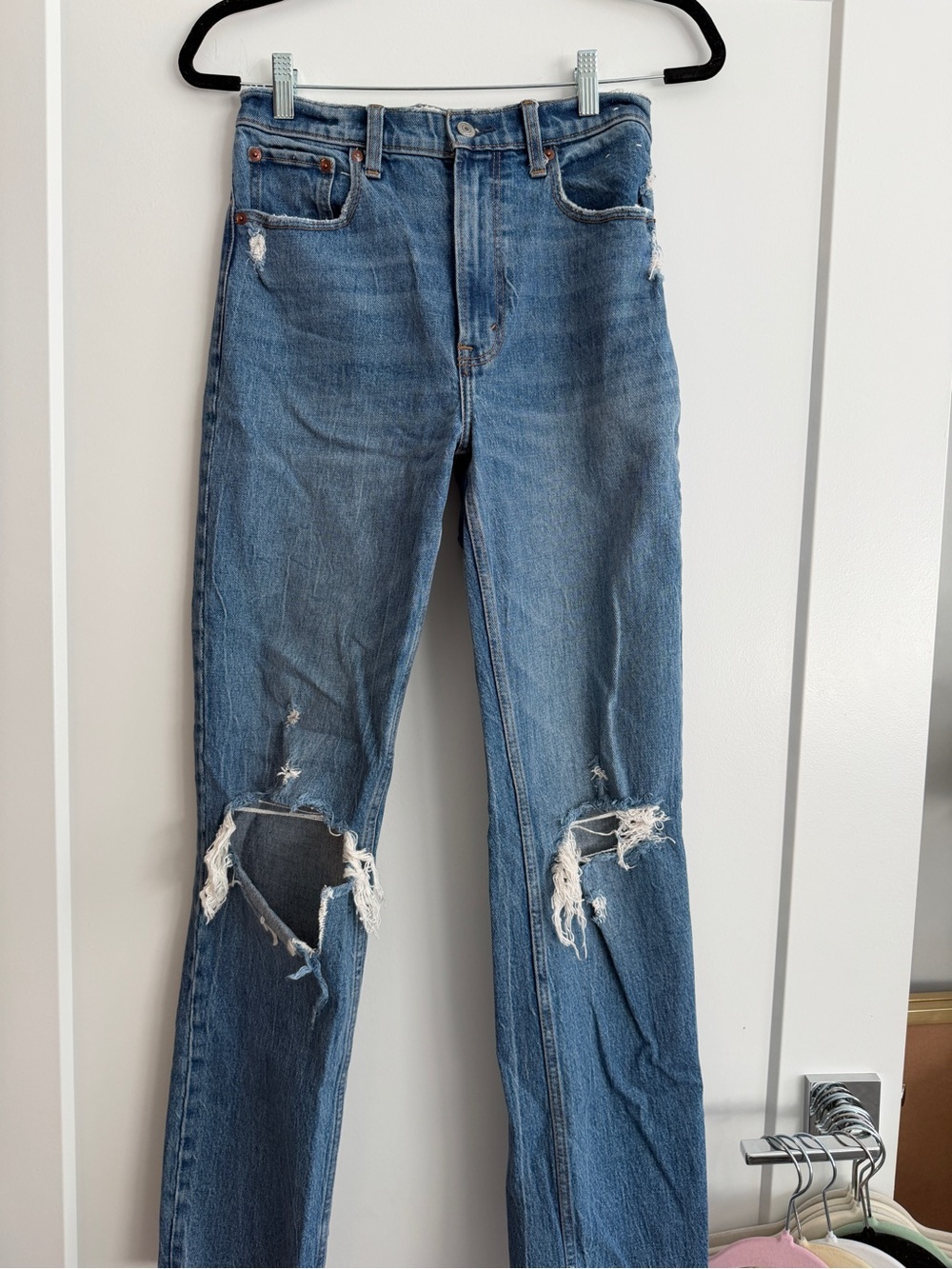Abercrombie & Fitch Distressed Medium Blue Straight Leg Jeans
